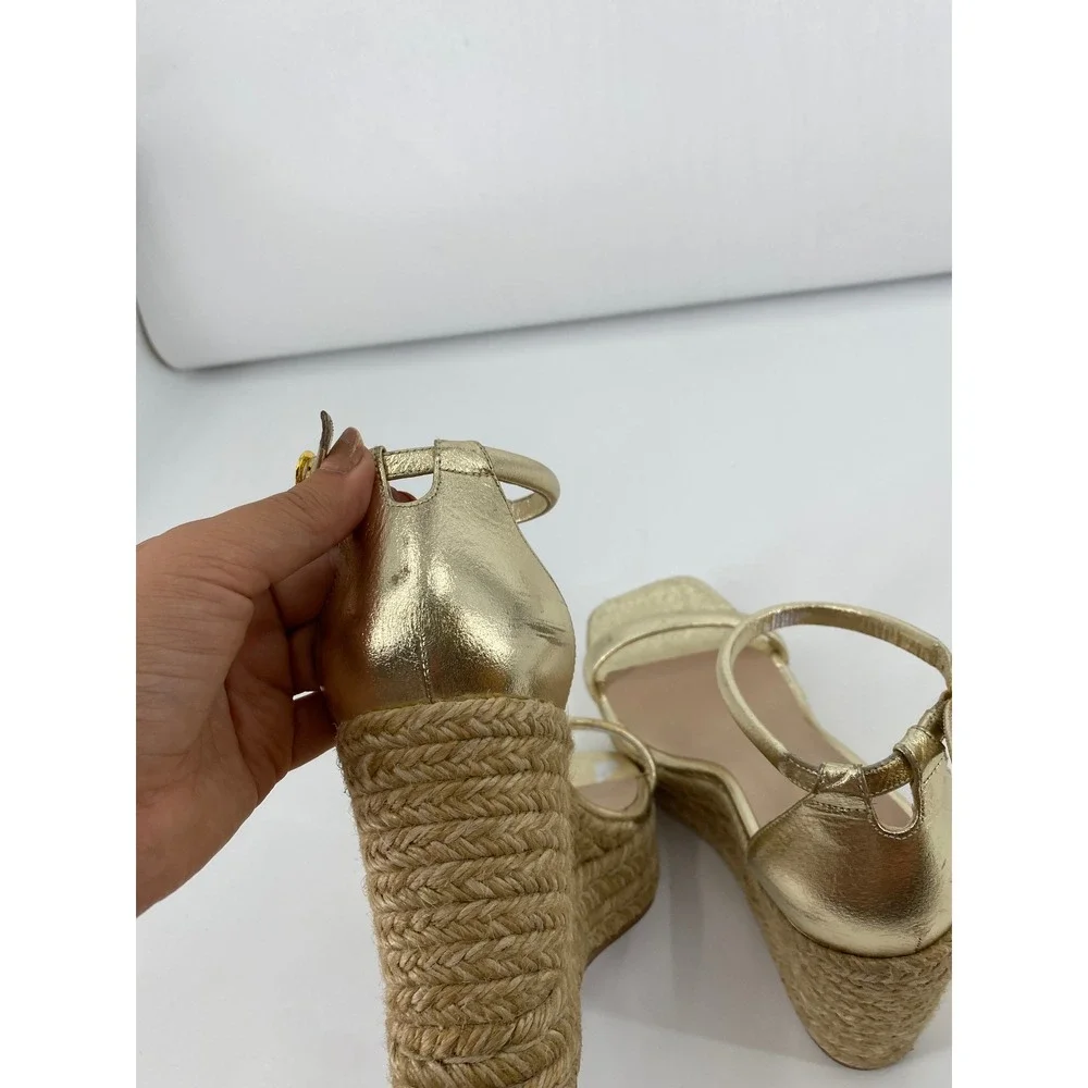 Stuart‎ Weitzman Wedge Sandals Gold Metallic Ankle Strap Espadrille Platform
